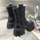 Amozae-Vintage Platform Women Knight Boots Fashion Short Booties Concise Thick Heel Women's Shoes-Platform boots