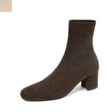 Amozae-2023 New Spring and Autumn British Style Round Toe Socks Stretch Boots Women Suede Thick Heel High heel Elastic Thin Short Boots