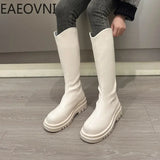 Amozae-New Woman Knee High Boots Fashion Zippers Ladies Elegant Thick Bottom Long Boots Shoes Winter Women's Boots-Platform boots