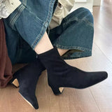 Amozae-Winter Women Stretch Modern Sock Boots Fashion Square Toe Short Booties Concise Thick Heels Shoes-Platform boots