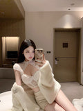 Amozae-Lace Sexy Summer Halter Women T shirt Punk Kawaii Sweet Girl Top White Vintage Female Blouse Aesthetic Gothic Corset Tank Tops