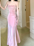 Amozae-dress to impress party dress nye outfits Luxury Suspender Evening Dress Shiny Pink Slit Party Dress YM1700