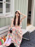 Amozae-dress to impress party dress nye outfits Printed oil painting floral suspender dress YM1447