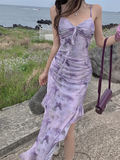 Amozae-dress to impress party dress nye outfits women's summer purple butterfly print suspender dress  YM1265