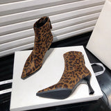 Amozae-Leopard Print Women Ankle Boots Fashion Elegant Dancing Party Prom Shoes High Heel Women's Modern Short Booties-Platform boots