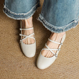 Amozae-Women Flat Heels Genuine Leather Shoes Summer Fashion Mary Jane Shoes Ladies Round Toe Belt Buckle Classic Casual Pumps