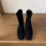 Amozae-Winter Women Stretch Modern Sock Boots Fashion Square Toe Short Booties Concise Thick Heels Shoes-Platform boots