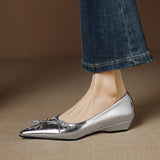 Amozae-New Women's Slip-On Wedge Heel Pointed Toe Shallow Butterfly-knot Decorated Casual Pumps Cute Versatile Flats for Office Commute