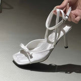 Amozae-Shoes Ladies' Slippers Low Slipers Women Thin Heels Luxury Slides Square Toe Heeled Mules Butterfly-Knot 2025 Designer Summer
