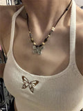 Amozae-Vintage Beaded Stone Butterfly Necklace/Vintage Beaded Stone Butterfly Necklace- Streetwear y2k outfits Fall Outfits Christmas Thanksgiving Gift New Year's Eve