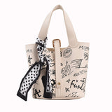 Amozae-Back To School Gifts Cartoon Print Silk Scarf Bucket Bag