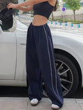 Amozae-Marineblaue Retro Sport Baggy Hose mit Streifen- Streetwear y2k outfits Fall Outfits Christmas Thanksgiving Gift New Year's Eve