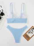 Amozae-Plain smocked V-neck bikini set- Streetwear y2k outfits Fall Outfits Christmas Thanksgiving Gift New Year's Eve