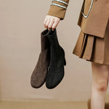 Amozae-2023 New Spring and Autumn British Style Round Toe Socks Stretch Boots Women Suede Thick Heel High heel Elastic Thin Short Boots