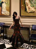 Amozae-dress to impress party dress nye outfits Sexy Mermaid Floral Black Prom Dress Birthday Party Dress YM1703
