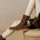 Amozae-Women Autumn and Winter Round Toe Low Heel Mid Calf Boot Ladies Back Zipper Cow Suede Chunky Heel Elegant Style Boots Size 34-40