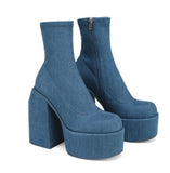 Amozae-Back To School Gifts Chunky Heels Zipper Platform Boots