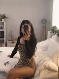 Amozae-Punk Dresses Leopard Sexy Long Sleeves Women Dress High waist Vintage Slim Mini Dress Gothic Harajuku Sweet Girl Y2k Short Dress