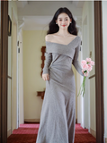 Amozae-dress to impress party dress nye outfits New Elegant And Gentle Long Dress Gray Party Dress YM1681