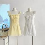 Amozae-Vest Dress With Small Flying Sleeves French Style 2025 Summer New Style Retro Pure Pure First Love Temperament Slim Short Dress