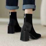 Amozae-Vintage Square Toe Women Ankle Boots Fashion Back Zippers Short Booties Autumn Winter Ladies Concise Office Thick Heels Shoes-Platform boots