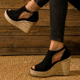 Amozae-Chic Espadrille Wedge Sandals - Stylish Peep Toe with Cut-out Detail, Adjustable Buckle Strap, Stiletto Heels, and Comfortable Platform - Perfect Trendy Footwear for Your Summer Holiday