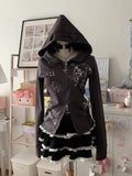Amozae-Kawaii Hoodie Winte Clothes Vintage 2000s Hoodies Zip Up Hoody Cute Korea Slim Streetwear Sweet Girl Sweatshirts Cat Y2k Tops