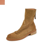 Amozae-Women Autumn and Winter Round Toe Low Heel Mid Calf Boot Ladies Back Zipper Cow Suede Chunky Heel Elegant Style Boots Size 34-40