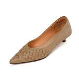 Amozae-2023 Women New Fashion Spring Autumn Low Thin Heels Shoes Office Ladies Pointed Toe Shallow Elegant Genuine Leather Party Pumps