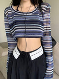 Amozae-Fall Outfits -Contrast striped crochet knit crop top- Streetwear y2k outfits Fall Outfits Christmas Thanksgiving Gift New Year's Eve