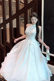 Amozae-birthday dress pretty outfits Elegant Halter Neck White Ruffled Maxi Dress