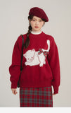 Amozae-Pullover Sweater Bow Cat Print Korean Fashion Y2k Cashmere Knitted Streetwear Female Top Autumn Winter Christmas Clothes
