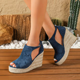 Amozae-Chic Espadrille Wedge Sandals - Stylish Peep Toe with Cut-out Detail, Adjustable Buckle Strap, Stiletto Heels, and Comfortable Platform - Perfect Trendy Footwear for Your Summer Holiday