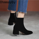 Amozae-Vintage Suede Women Ankle Boots Fashion Thick Heel Short Booties Autumn Winter Women's Shoes-Platform boots