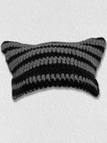 Amozae-Handmade striped knitted hat with small horns- Streetwear y2k outfits Fall Outfits Christmas Thanksgiving Gift New Year's Eve