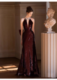 Amozae-dress to impress party dress nye outfits Burgundy Sequins Mermaid Evening Dress New Prom Dress  YM1612