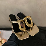 Amozae-2024 New Brand Summer Women Silver Slippers Fashion Elegant Metal Decoration Slides Shoes Ladies Outdoor Thick Heel Sandalias-Platform boots