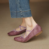 Amozae-Genuine Leather Mary Jane Shoes Women Chunky Heel Ballet Flats with Cross Elastic Strap Retro Casual Pumps for Daily Commuting