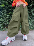 Amozae-Green oversize parachute cargo pants with drawstring- Streetwear y2k outfits Fall Outfits Christmas Thanksgiving Gift New Year's Eve