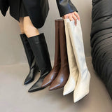 Amozae-Designer Pointed Toe Women Modern Ankle Boots Fashion Slip On Long Booties Ladies Concise Square Low Heels Shoes-Platform boots