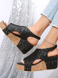 Amozae-Glitter Wedges Sandals