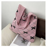 Amozae-Back To School Gifts Bow Print Coquette Knitted Tote Bag