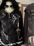 Amozae-Kawaii Hoodie Winte Clothes Vintage 2000s Hoodies Zip Up Hoody Cute Korea Slim Streetwear Sweet Girl Sweatshirts Cat Y2k Tops
