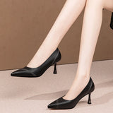 Amozae-Full Grain Leather Thin High-heel Single Shoes Women Pointed Toe 2023 Spring Autumn New Fashion Patchwork Lady Stiletto Pumps