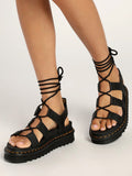 Amozae-Criss Cross Leather Flats Sandals