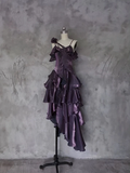 Amozae-dress to impress party dress nye outfits Irregular Ruffled Suspender Prom Dress Dark Purple Long Birthday Dress YM1629