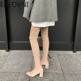 Amozae-Winter Woman Over the Knee High Boots Fashion Slip On Sock Long Boots Shoes Ladies Elegant Square Heel Women's Footwear-Platform boots