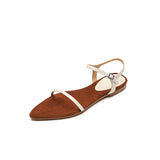 Amozae-Amozae Women New Pointed Toe Flat Heels Split Leather Shoes Summer Leisure Narrow Band Belt Buckle Sandals Женские Сандалии 2024