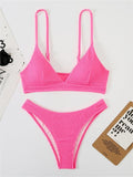 Amozae-Plain smocked V-neck bikini set- Streetwear y2k outfits Fall Outfits Christmas Thanksgiving Gift New Year's Eve