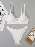 Amozae-Plain smocked V-neck bikini set- Streetwear y2k outfits Fall Outfits Christmas Thanksgiving Gift New Year's Eve
